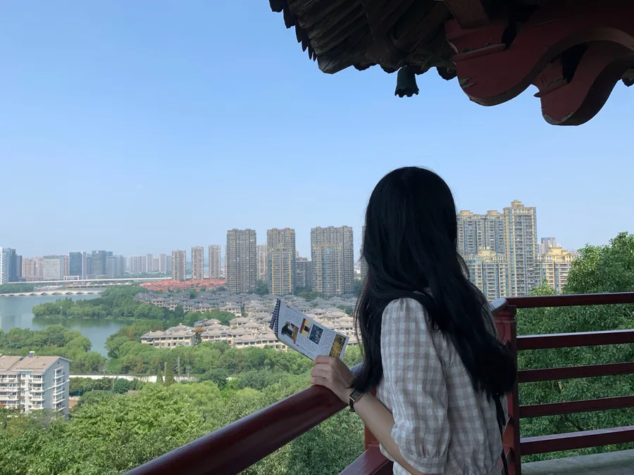 站在高处栏杆边看城市的人